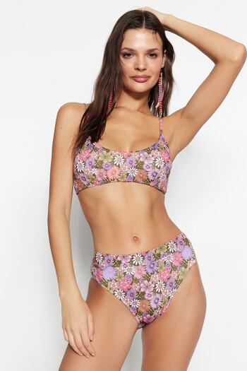 Trendyol Collection Floral Patterned High Waist Normal Leg Bikini Bottom TBESS21BA0051