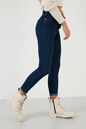 LAMİRA Mavi Yüksek Bel Skinny Dar Paça Pamuklu Jeans Kot Pantolon