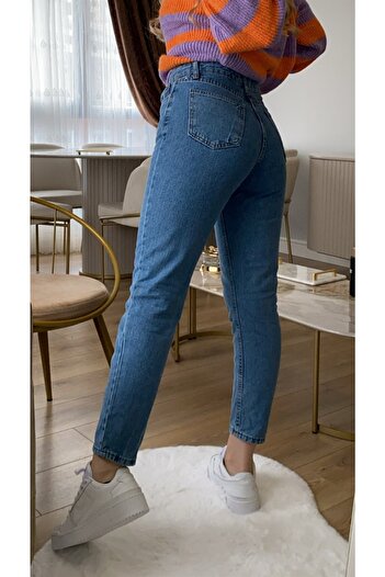 LAMİRA Search Blue Lycra Mom Jean High Waist Jeans