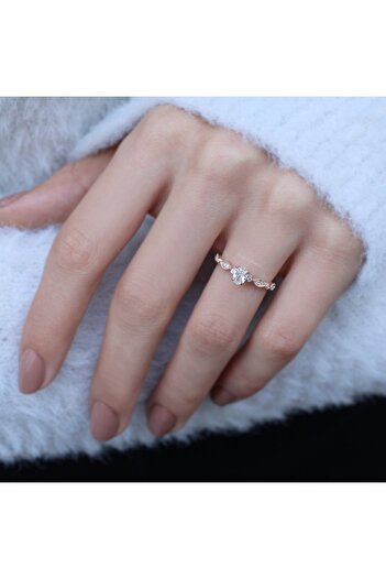 INZA mücevherat 0.42 Ct Vintage Özel Tasarım Oval Pırlanta Tektaş Yüzük