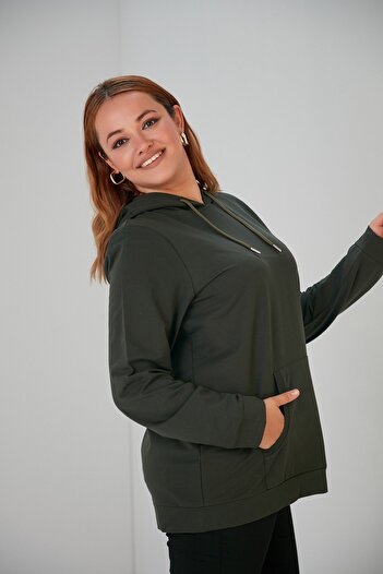 RMG Plus Size Hooded Khaki Women's Sweatshirt