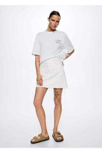 MANGO Woman Patterned Cotton T-Shirt