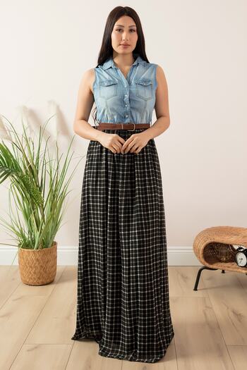 PULLIMM Olga 3993 Top Denim Bottom Tulle Long Dress