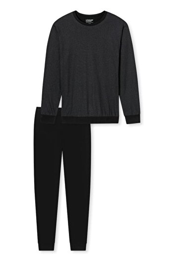 uncover by Schiesser Herren Schlafanzug 2-tlg. Set - lang, V-Ausschnitt, Baumwolle, uni/gemustert