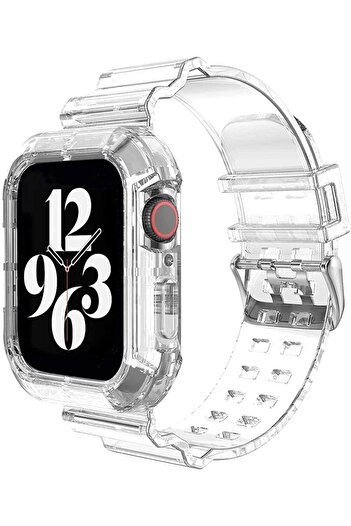 Quse Apple Watch Series 9 8 7 6 5 4 3 2 1 Se 41mm-40mm-38mm Compatible Transparent Transparent Tank Silicone Cord