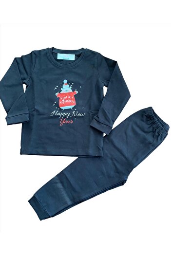 sibelle kids Yılbaşı Desenli Siyah Pijama Takımı