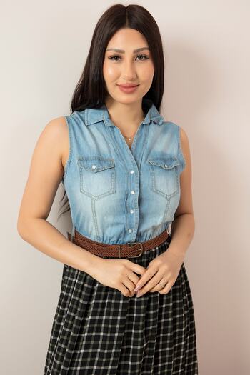 PULLIMM Olga 3993 Top Denim Bottom Tulle Long Dress