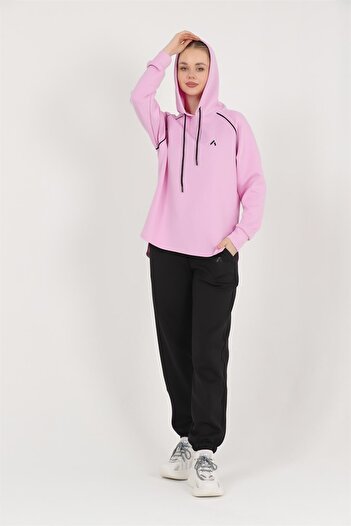 missmaral Women's Scuba Tracksuit Set Black Lilac Hooded Top with Elastic Leg Pocket Jogger Bottom 3070