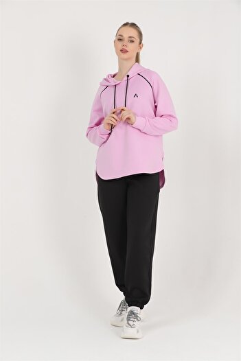 missmaral Women's Scuba Tracksuit Set Black Lilac Hooded Top with Elastic Leg Pocket Jogger Bottom 3070