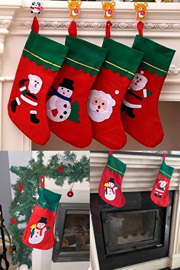 Parti dolabı Christmas Decor Socks - Fireplace Wall Ornament, Christmas Pine Tree Ornament, Santa Claus Snowman, 35X25Cm