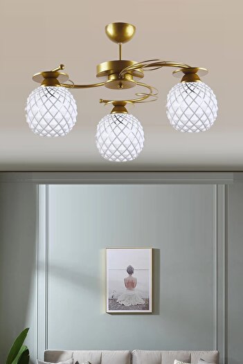 Uçar Modern Ilay Eskitme Gold Boyalı 3lü 4lü Camlı Avize
