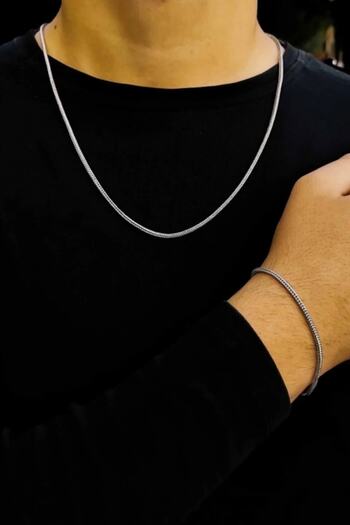 dergavud Tilki Kuyruğu Model Çelik Zincir Kolye Ve Bileklik Seti