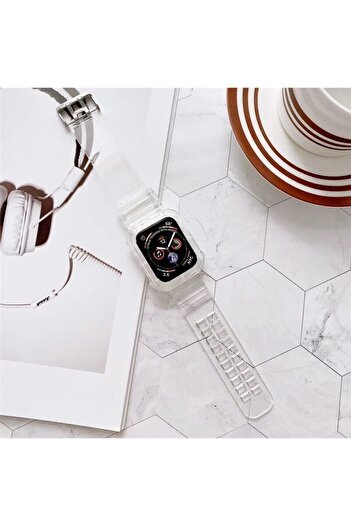 Quse Apple Watch Series 9 8 7 6 5 4 3 2 1 Se 41mm-40mm-38mm Compatible Transparent Transparent Tank Silicone Cord