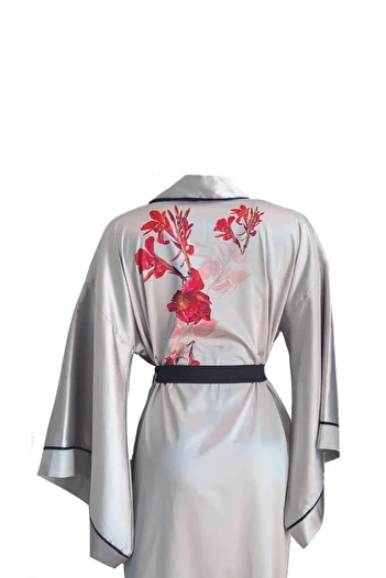 Mita Concept Gray Satin Asian Kimono