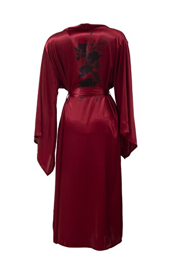 Mita Concept Burgundy Satin Bat Sleeve Kimono