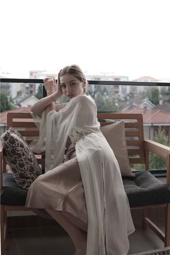 Mita Concept Ecru Chiffon Bat Sleeve Kimono