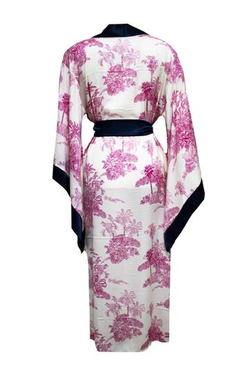 Mita Concept Cotton Satin Navy Blue Striped Bat Sleeve Kimono Limited Edition