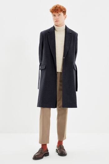 Trendyol Collection Dlouhý kabát Navy Blue Regular Fit Tmnaw22Kb0064