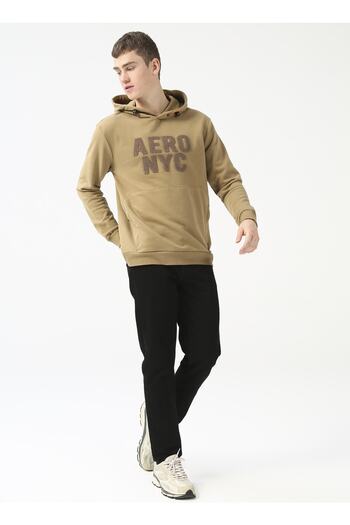 Aeropostale Ανδρικό φούτερ με κουκούλα Κεντητό Σκούρο Μπεζ E-urban