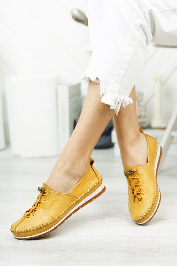 Deripabuc Genuine Leather Yellow Women's Leather Ballerinas Dp16-0052