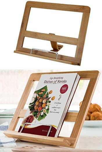 Binbirreyon Natural Bamboo Book Holder Cookbook Stand 3 Level Adjustable Sa011