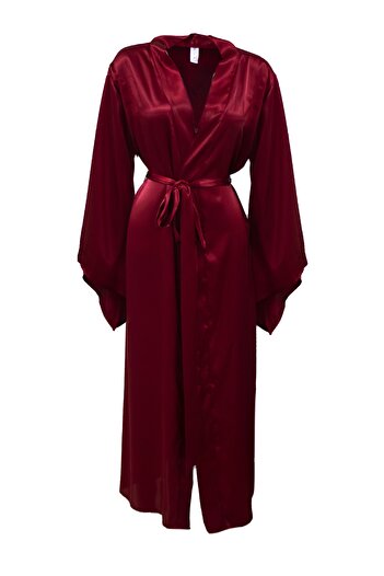 Mita Concept Burgundy Satin Bat Sleeve Kimono