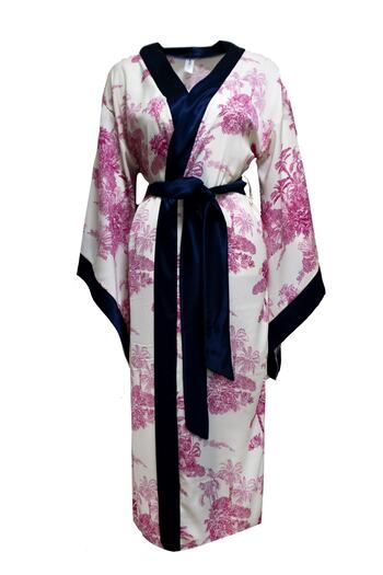 Mita Concept Cotton Satin Navy Blue Striped Bat Sleeve Kimono Limited Edition