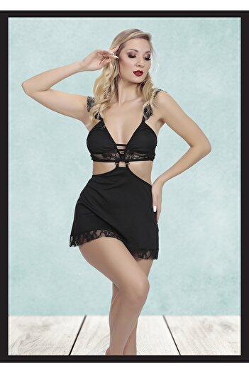 Didolim Women's Lace Detailed Sexy Fancy Mini Dress Night Costume Special Design