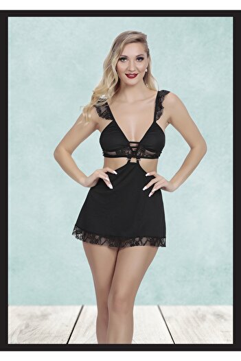 Didolim Women's Lace Detailed Sexy Fancy Mini Dress Night Costume Special Design