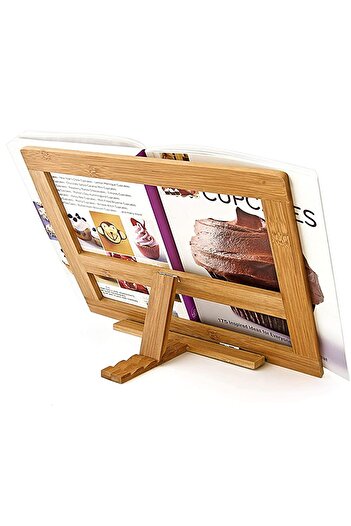 Binbirreyon Natural Bamboo Book Holder Cookbook Stand 3 Level Adjustable Sa011