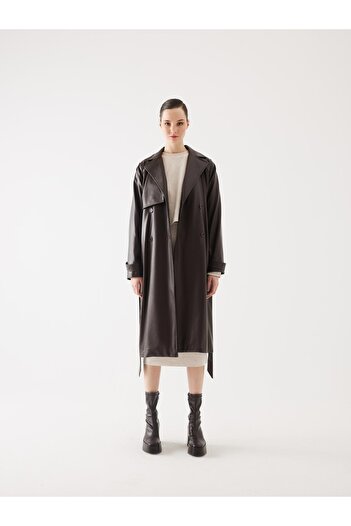 Juste Studio Leather Trench Coat with Brown Back Detail