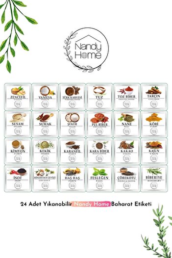 Nandy Home 24 Water Resistant Washable Spice Labels