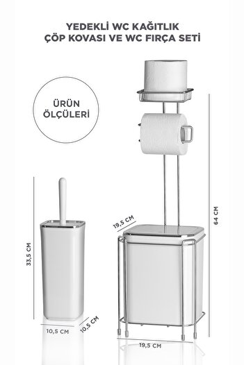 Okyanus Home Krom Yedekli Wc Kağıtlık - Beyaz Çöp Kovası Ve Wc Fırça Seti