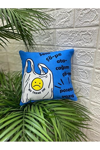 by ballı biocotton Espirili Sevimli Hediyelik Minik Kırlent Yastık 28x28 Dijital Baskı