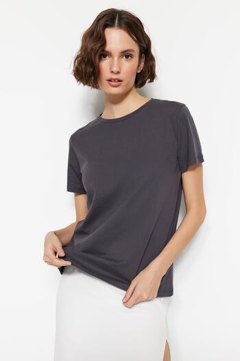 Trendyol Collection Crew Neck 2 csomagos antracit kötött póló - többszínű csíkos TWOSS20TS0141