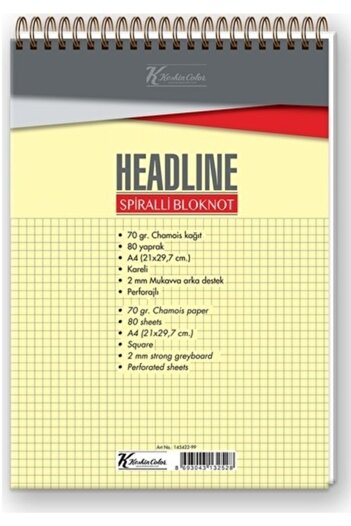 KESKİN COLOR K.color Headline A4 Top Spiraled 80 Yp Checked Notebook Memo Pad