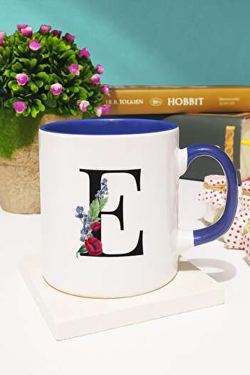 Hedizu Floral Letter Designed E Mug Cup Navy Blue
