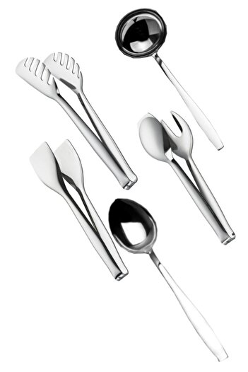 Nehir Stainless Steel 5 Piece Ladle Spoon Pastry Pasta Serving Tongs Serving Set