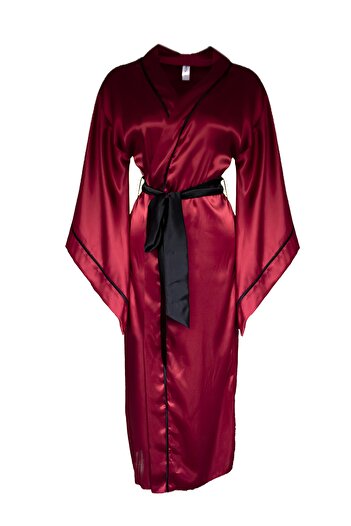 Mita Concept Burgundy Satin Bat Sleeve Kimono
