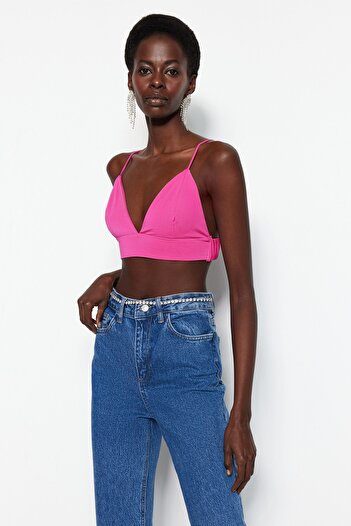 Trendyol Collection Light Pink Crop Lined Knitted Bustier TPRSS22BS00005