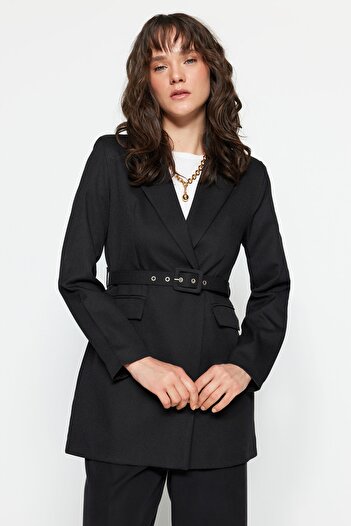 Trendyol Modest Černá lemovaná tkaná bunda TCTSS23CK00007