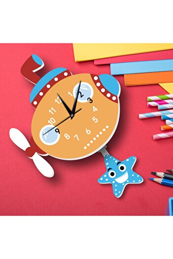 CajuArt Swinging Wooden Pendulum Submarine Marine Children's Wall Clock