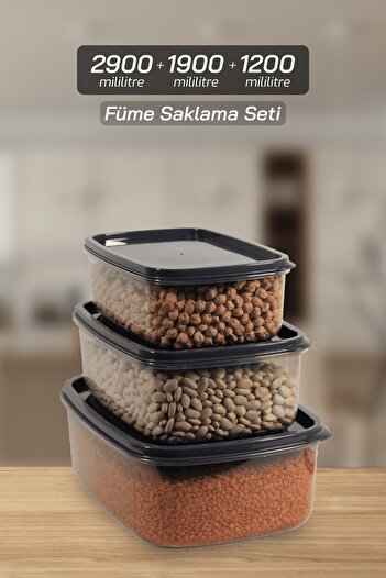 Turnberry 3 Pieces of Smoked Storage Container Set, Breakfast Storage (2.9 Liters, 1.9 Liters, 1.2 Liters)
