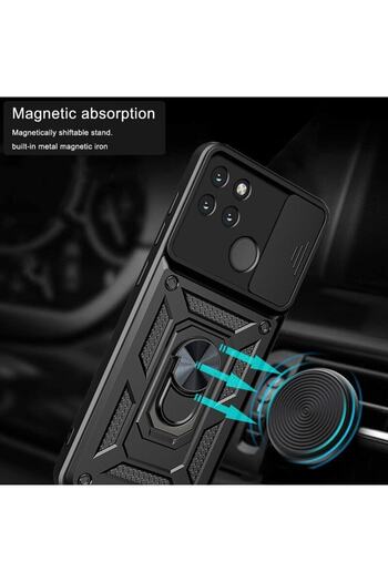 Fibaks Realme C25Y Compatible Case Camera Protection Sliding Ring Armor Military Tank Cover