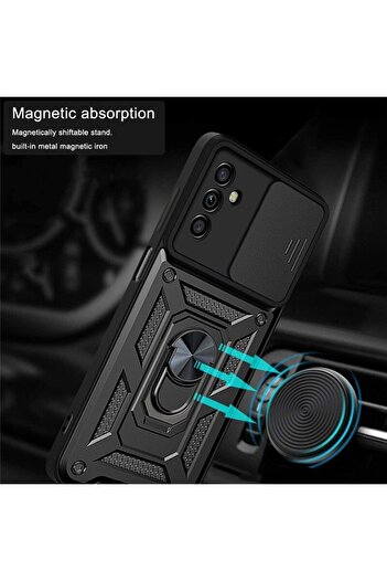 Fibaks Samsung Galaxy A04S Compatible Case Camera Protection Sliding Ring Armor Military Tank Cover