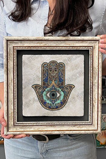 Oscar Stone Decor Çerçeveli Tablo Taş Duvar Dekoru 30 X 30 Cm Fatma Ana Eli Nazar Sadakat Çizimi