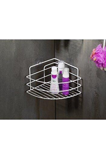 Sas Haus Lifetime Stainless Adhesive Bathroom Corner Organizer Shampoo Holder Shower Shelf White Tk-01