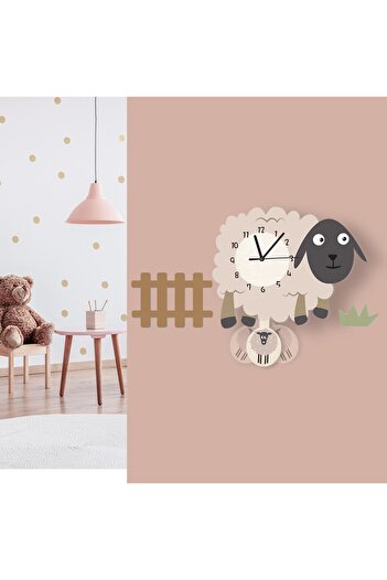 CajuArt Cute Lamb Children's Wall Clock with Swinging Wooden Pendulum