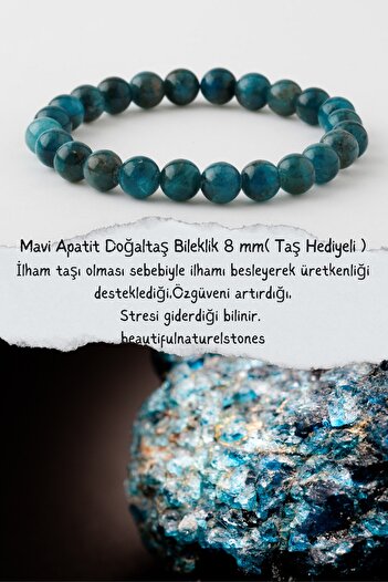 beautifulnaturelstones Mavi Apatit Doğaltaş Bileklik 8 Mm ( Ham Taş Hediyeli ) ( Ifade Etme Becerisini Artırdığı )