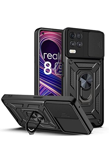 Fibaks Oppo Realme 8 Pro Compatible Case Camera Protected Armor Military Tank Cover with Sliding Ring